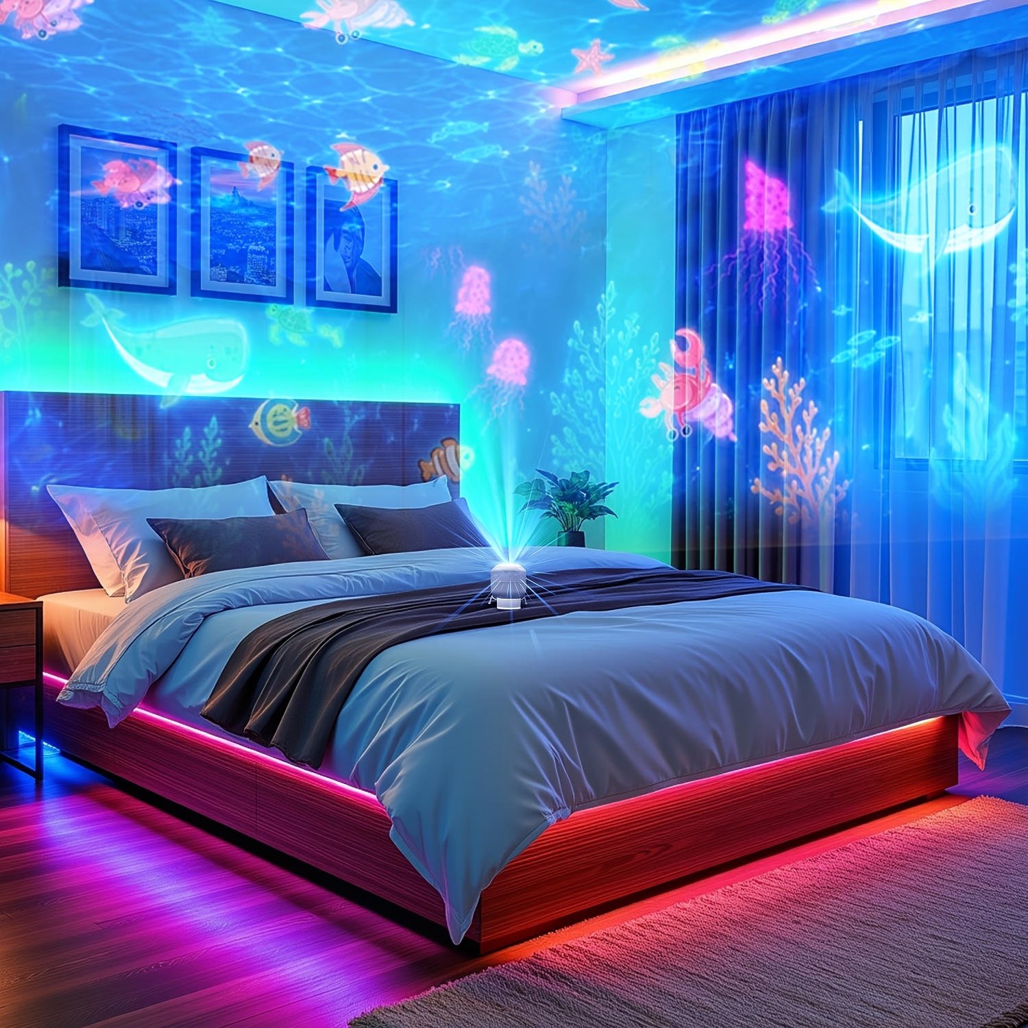 TEMU 1pc Projection Light 360° Rotating Led Ocean Projector With Static And ; Suitable For Bedrooms, Game Rooms, , And Decorative Lighting For Photo