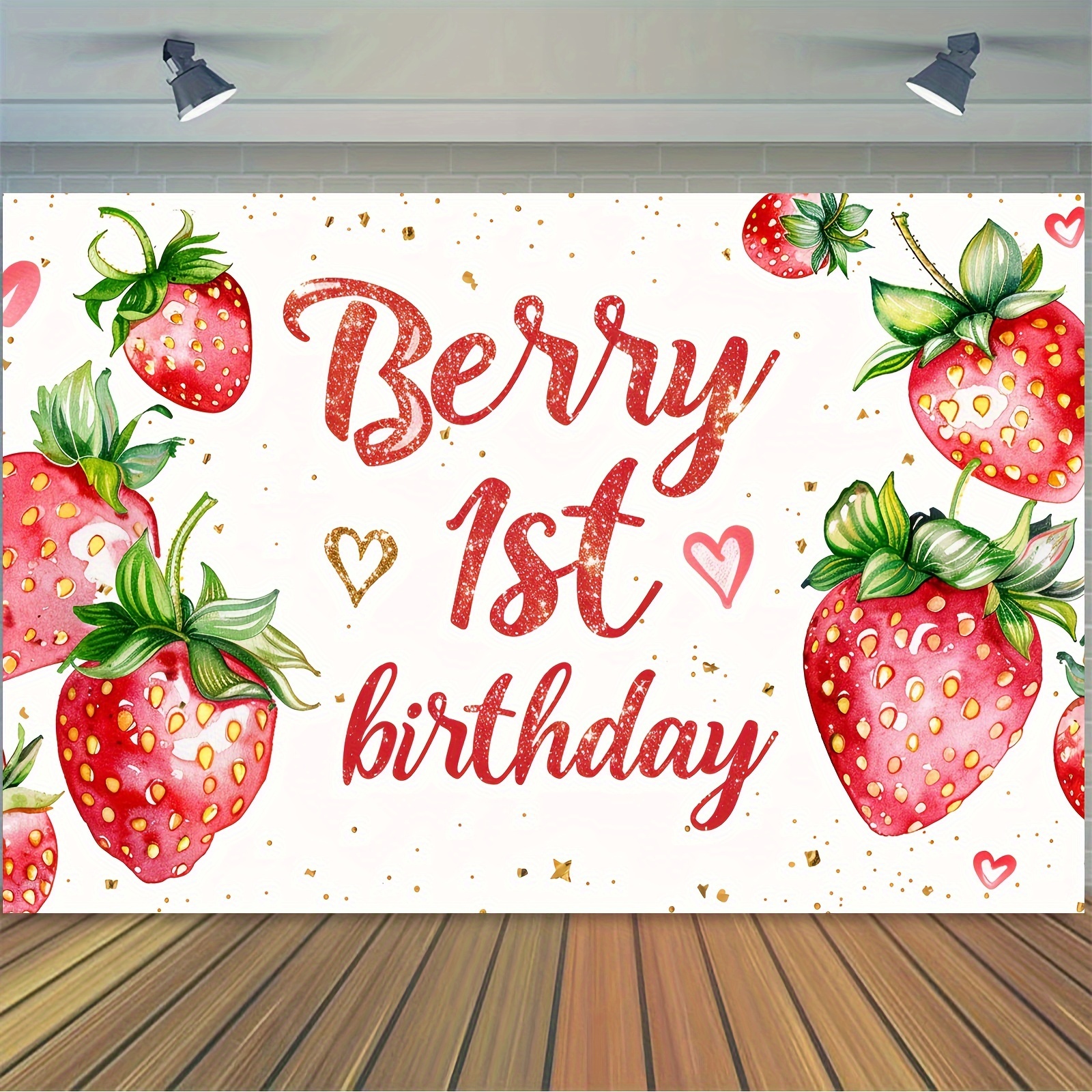 

Strawberry Themed 1st Birthday Vinyl Banner - 5x3 Ft Multipurpose Backdrop For Girl's First Birthday, Baby Shower, Bridal Shower, And Other Celebrations, Room And Garden Decor, No Electricity Required