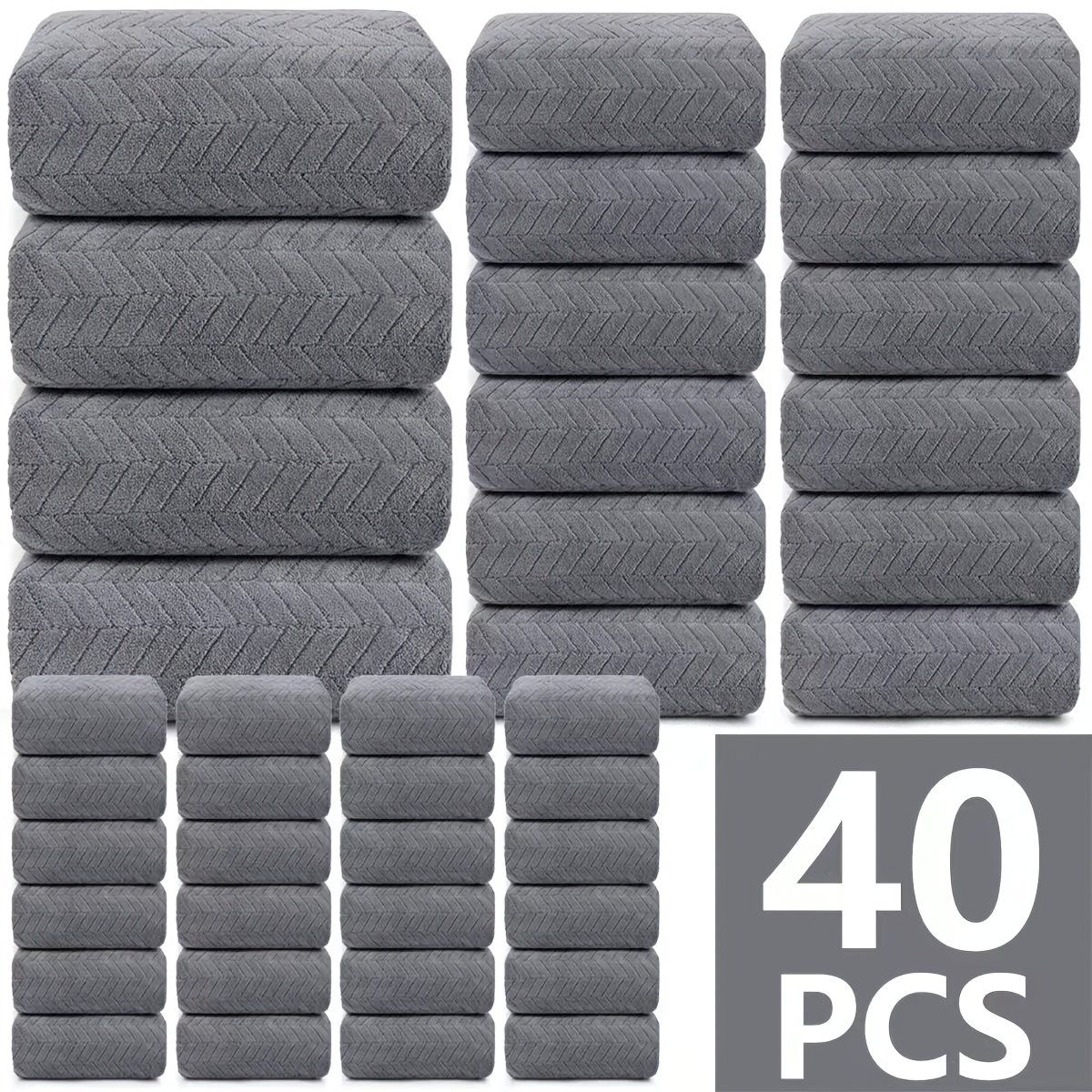 TEMU 40pcs Thick Wheat Ear Bath Towel Set, Comfortable, Soft, Durable, Very Suitable For Family Use, Perfect For Bathrooms, Outdoor Gyms, Swimming