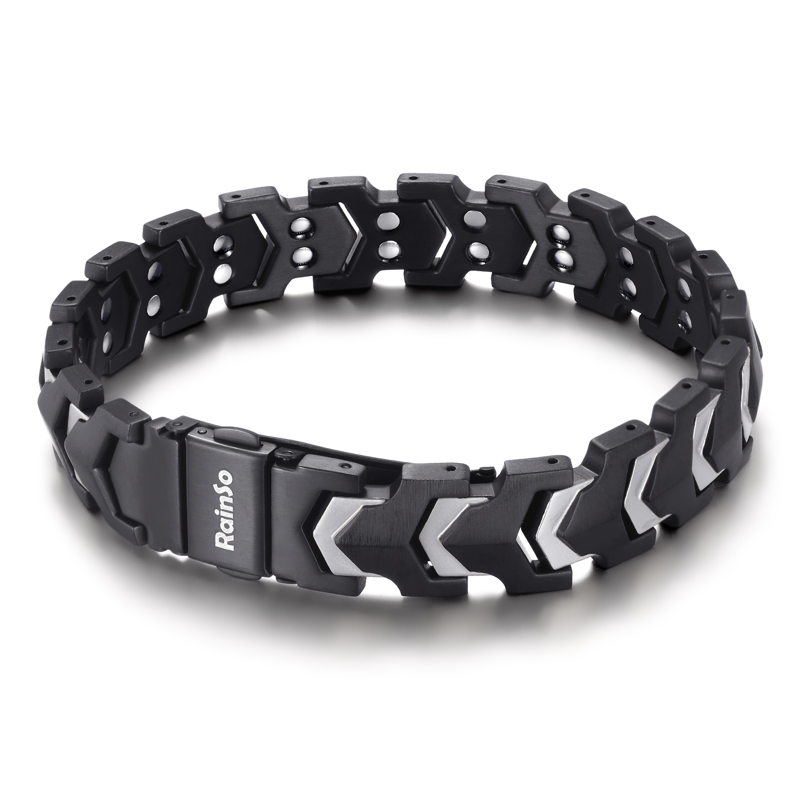 Image of Men's 316l Stainless Steel Bracelet - Black And Silvery Matte Arrow Design, Adjustable Size, Sturdy And Durable Chain, Suitable For Outdoor Rock Climbing