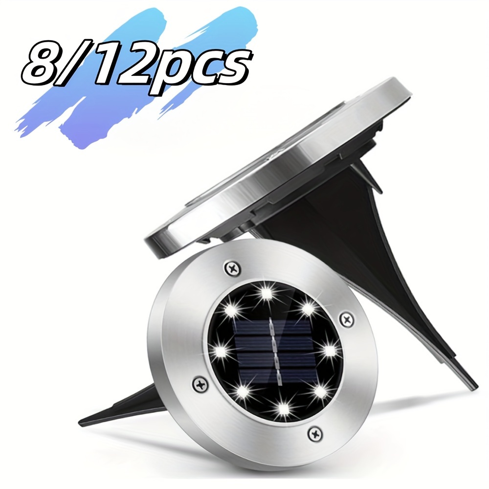 

8/12pcs Outdoor Solar Ground Lights, 8 Led Solar Disc Lights, White Light, Garden In Ground Pathway Lights, Landscape Lighting, For Lawn, Yard, Deck, Patio, Walkway