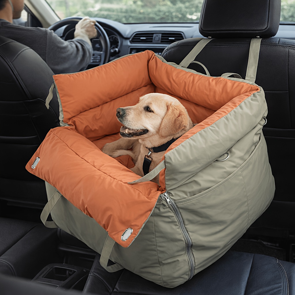 TEMU Dog Car Seat For Small To Medium Dogs - 3-in-1 Soft Leather Pet Bed For Car With Harness Clip, Travel Bed And Carrier Bag, Fits Pets Up To 27.55