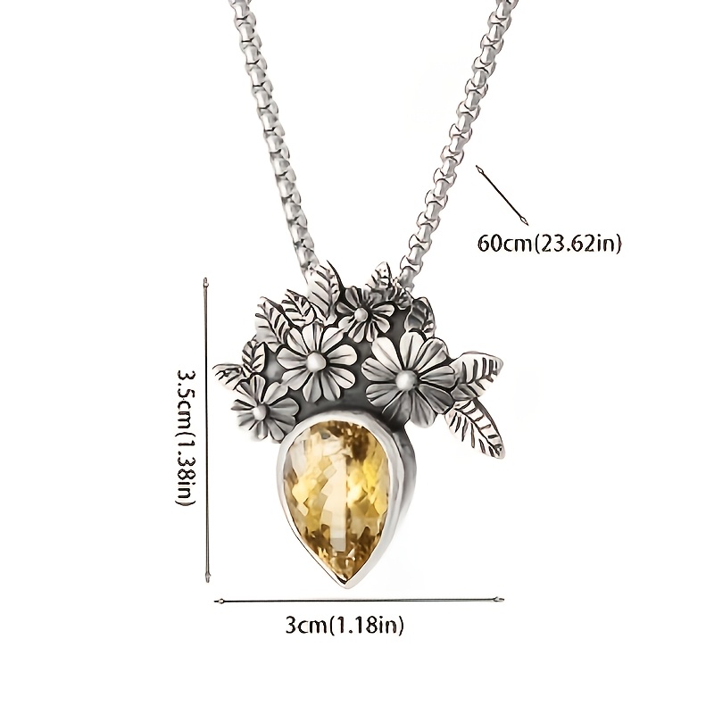 Women's Bohemian August Birthstone Necklace, Yellow Teardrop Pendant