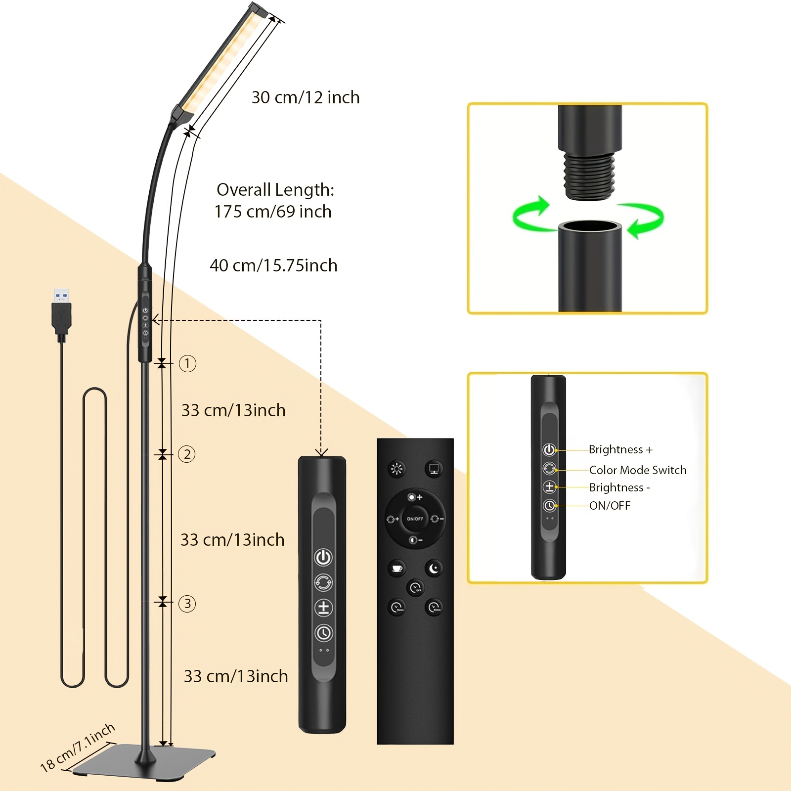 Led Floor Lamp, Adjustable Color & Brightness Standing Reading Lamp With Touch & Remote Control, Eye Friendly Floor Light For Living Room Bedroom Office