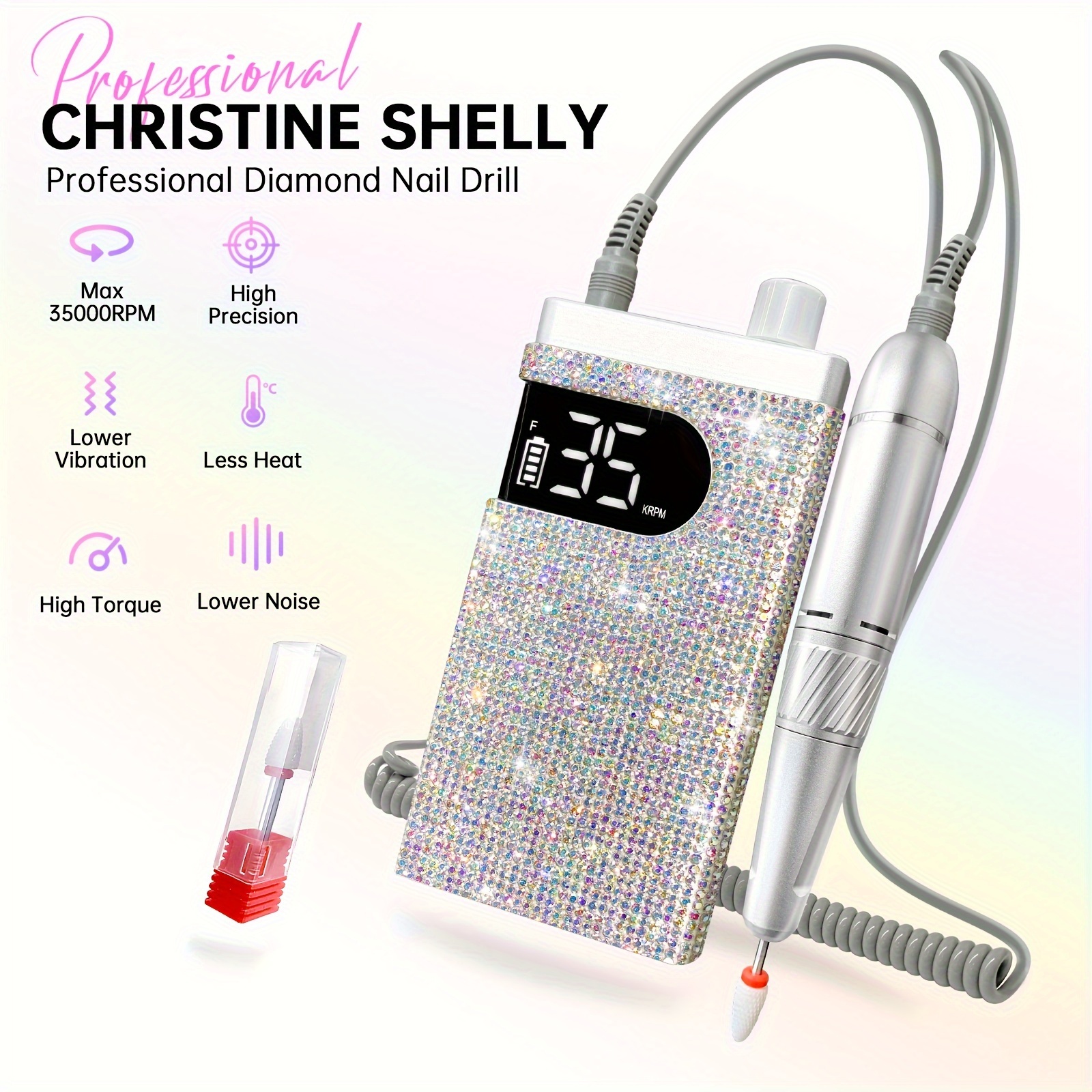 

Professional Rechargeable Nail Drill Machine, Diamond 35000rpm Electric Nail File Cordless Portable Nail Drill With Motor For Acrylic Nails, Manicure Pedicure Tool,