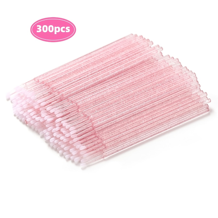 Image of 500pcs/300pcs Pack Disposable Micro Applicator Brushes Suitable For Eyelash Extensions, False Lash Application & Mascara Cleaning - Fiber Wands With Container, Pink Handle For Professional & Use