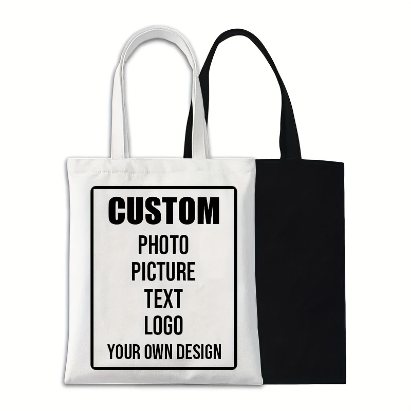 

1pc Custom Photo Picture Text Logo Tote Bag Diy Design Reusable Canvas Shopping Bag