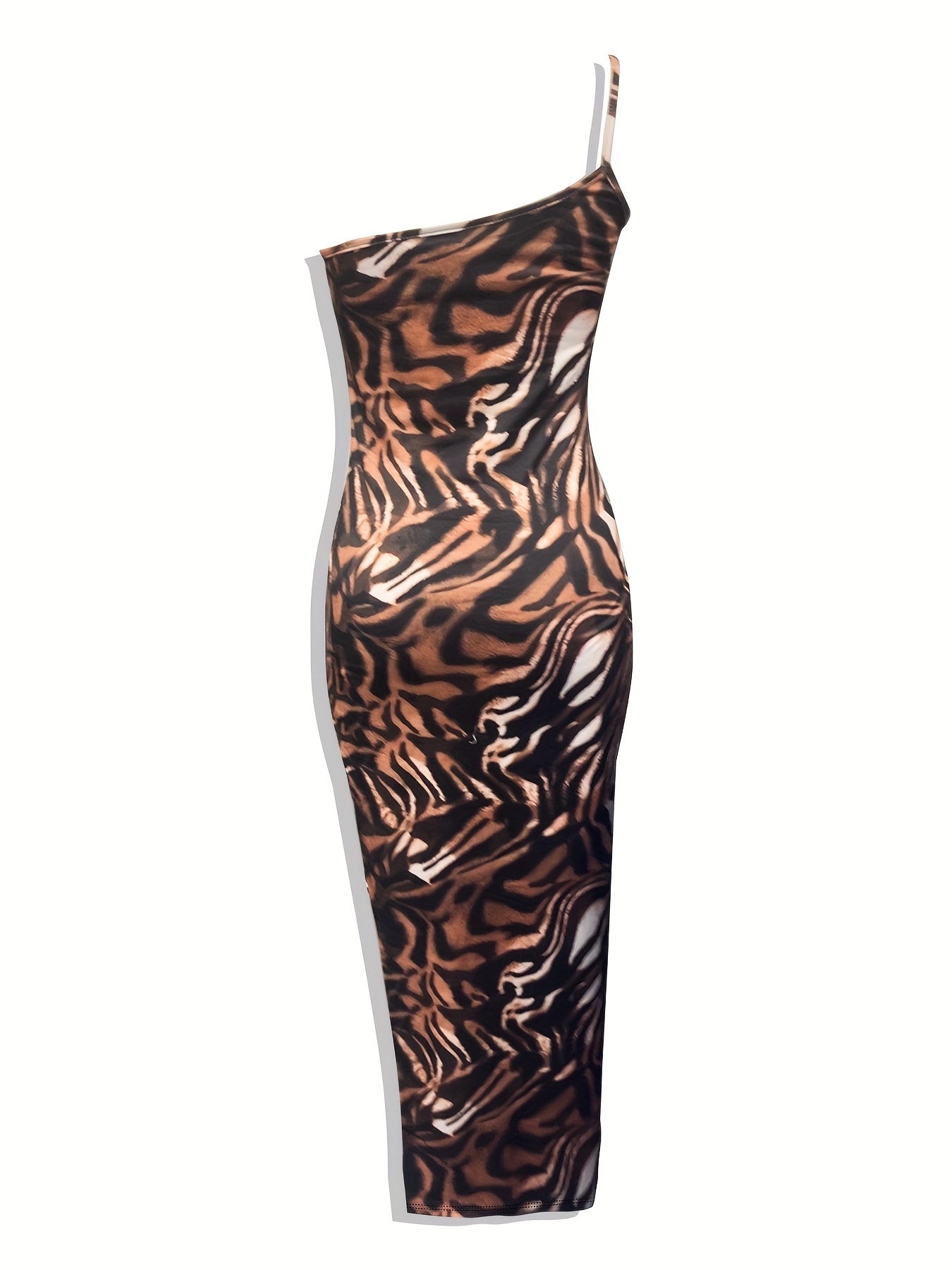 shoulder zebra print bodycon dress high slit casual - Temu