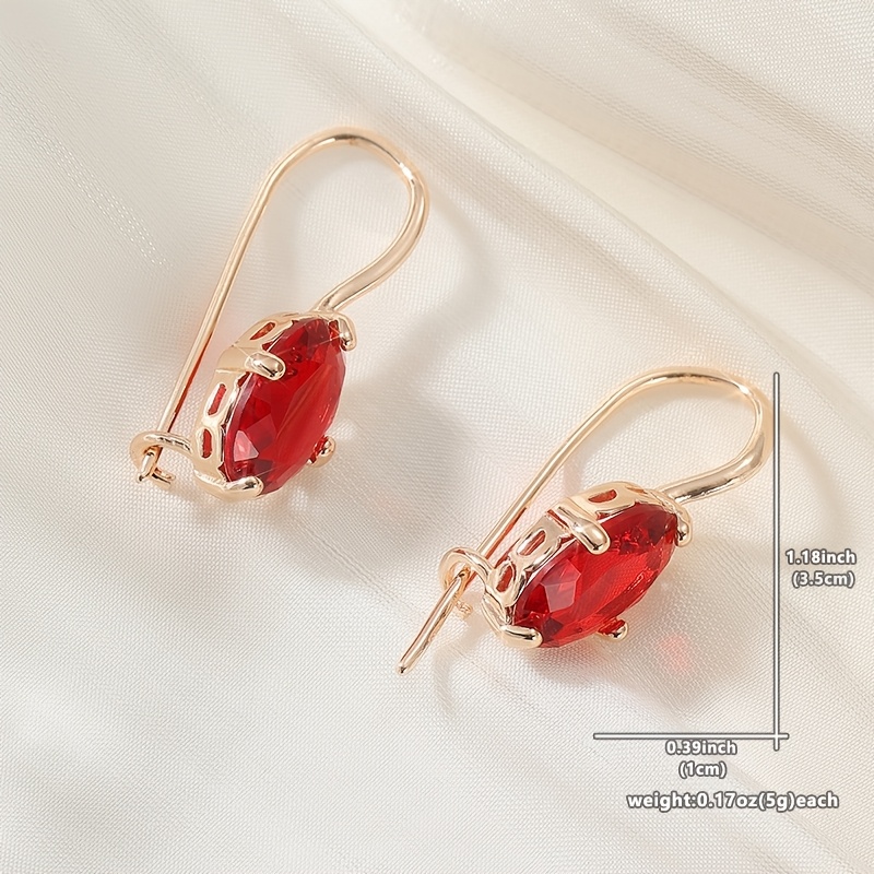 Vintage Copper Synthesis Zirconia Drop Earrings, Bright Red