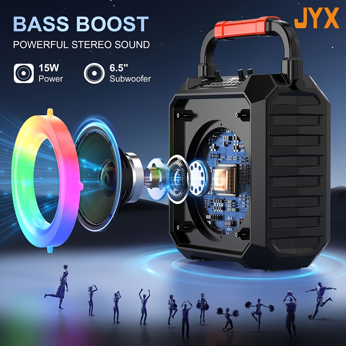 JYX T17-T караоке система за възрастни, домашна караоке машина с 2 безжични микрофона и светещ безжичен speaker