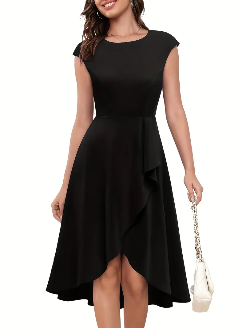 elegant shoulder black dress ruffle detail sleeveless a line - Temu South Africa elegant shoulder black dress ruffle detail sleeveless a line - Temu South Africa