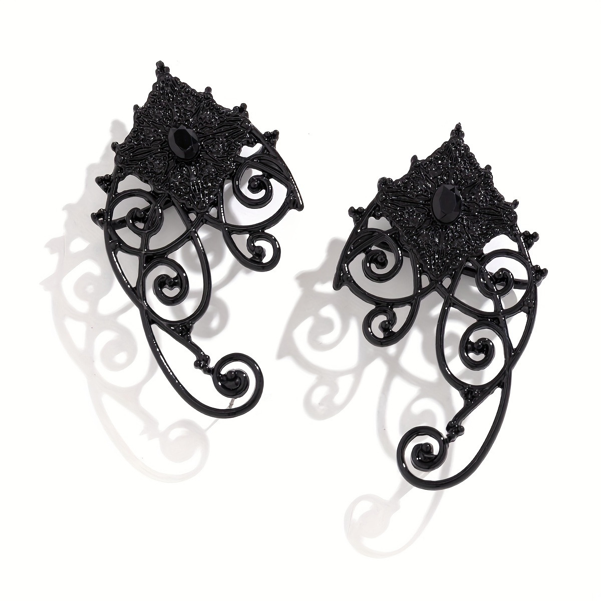 

Gothic Black Hollow-out Elf Ear Cuffs, Alloy Climber Crawler Earrings, Non-piercing Clip-on Wrap Earrings, Cute For Daily Wear & Party, Suitable For - Set Of 2