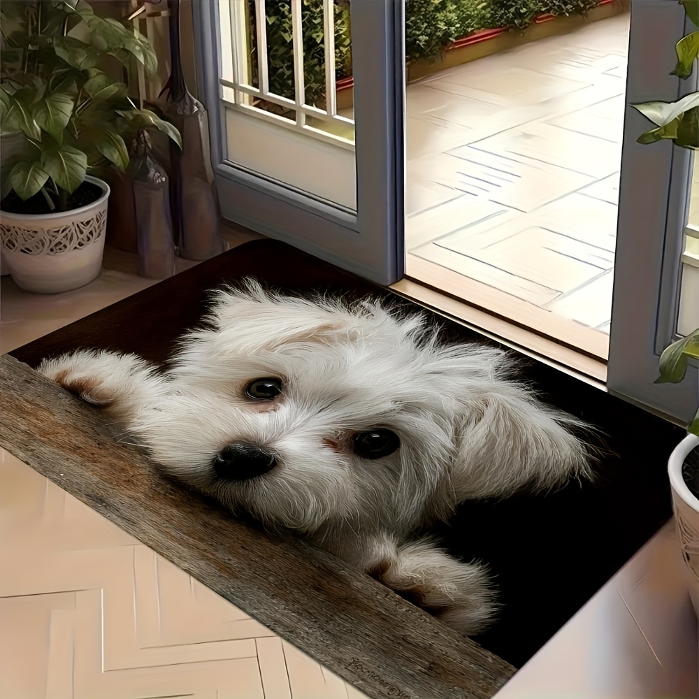 TEMU 2d Flat 1pc Cute White Maltese Puppy Rug, Big- , Soft Bedroom Living Room Kitchen Universal, Machine Washable Pet Theme Holiday Decor (suitable