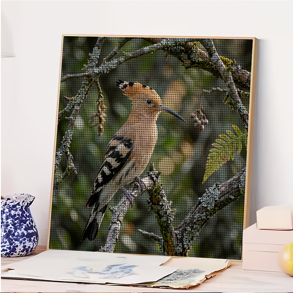DIY Magpie Perched on Mossy Branch Cross-Stitch Kit