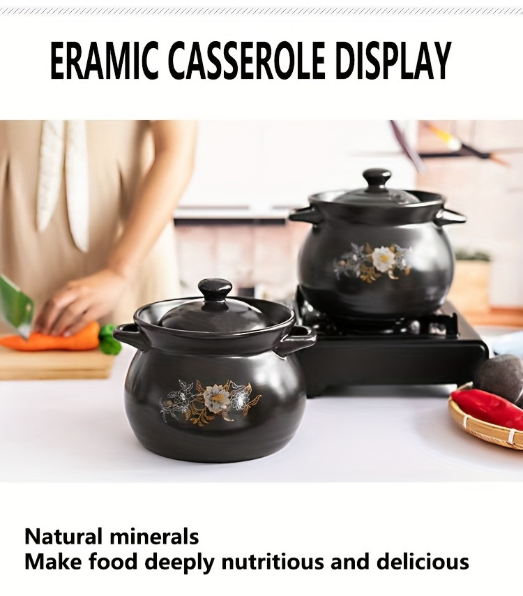 1pc high quality ceramic stew pot heat resistant suitable for gas stoves ideal for   porridges and soups   non   to clean   details 4