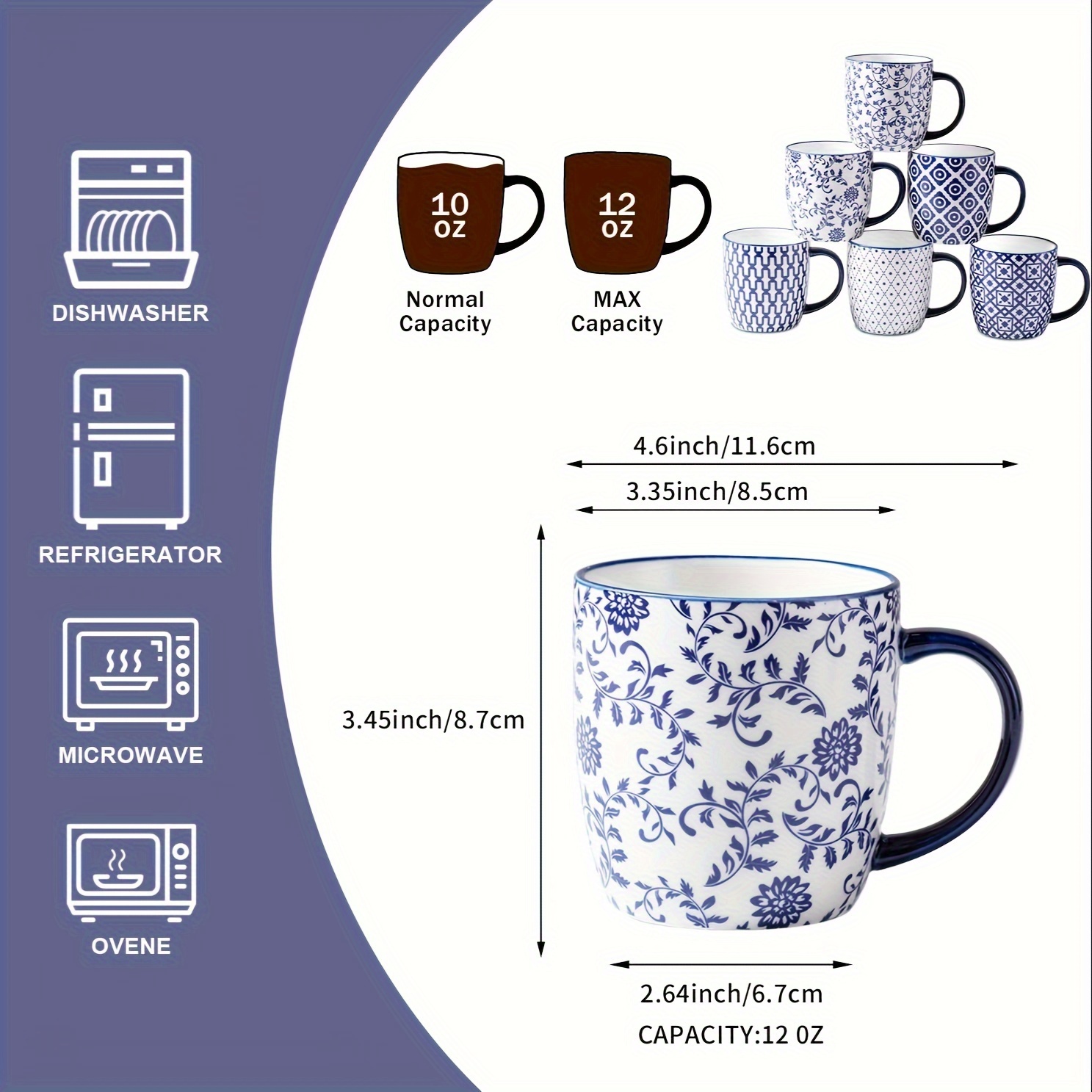 6pcs ceramic coffee mugs set 10 ounce porcelain tea cups - Temu