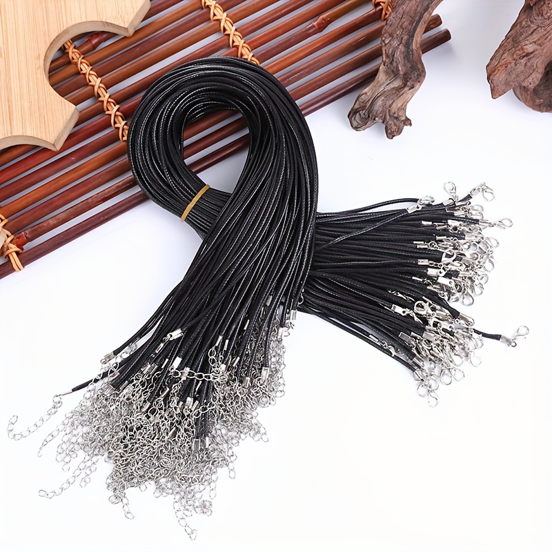 Necklace Rope Lobster Buckle Black Leather Rope Wax Thread - Temu