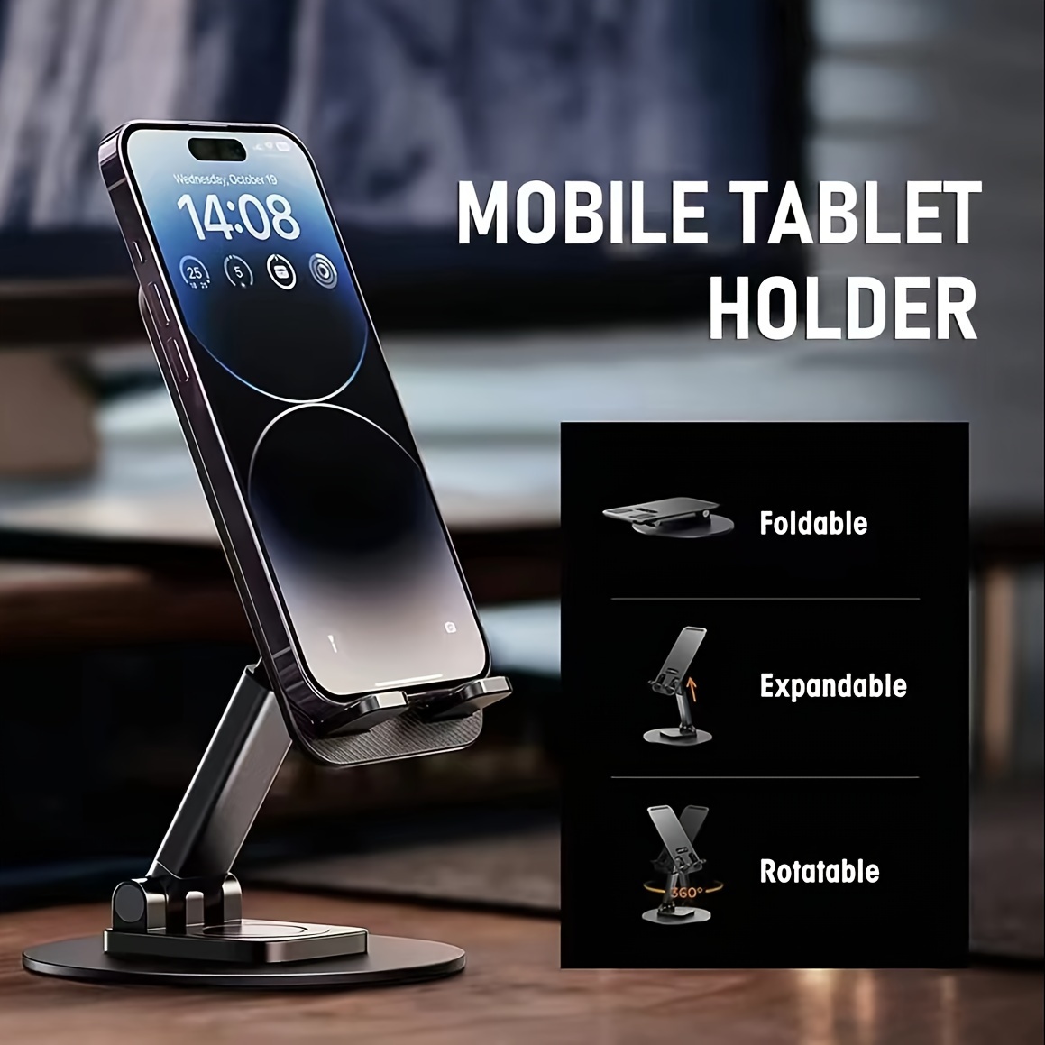 

Aluminum Alloy Multi-device Stand - Ergonomic, Foldable & Adjustable Desk Mount With Clip Holder For Phones, Tablets & Game Consoles - Non-waterproof, 360° Rotatable Tabletop Holder