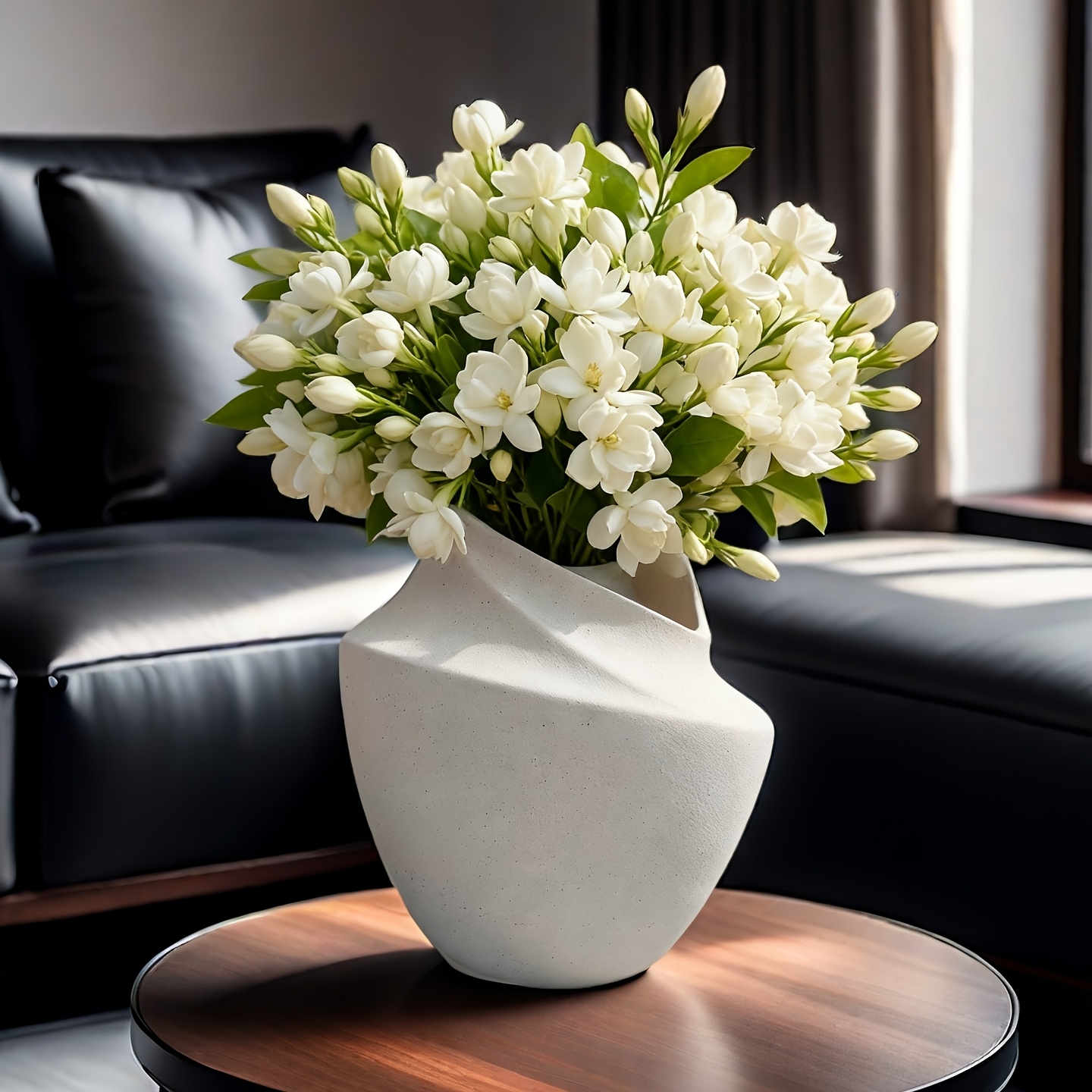 Modern Matte Ceramic Vase - Minimalist Large Cylindrical Flower Pot with Matte, Waterproof Interior for fresh or artificial flowers, Indoor/Outdoor Plant Holder for home, Wedding, Office Decor - Geometric Modern Vase for large Floral