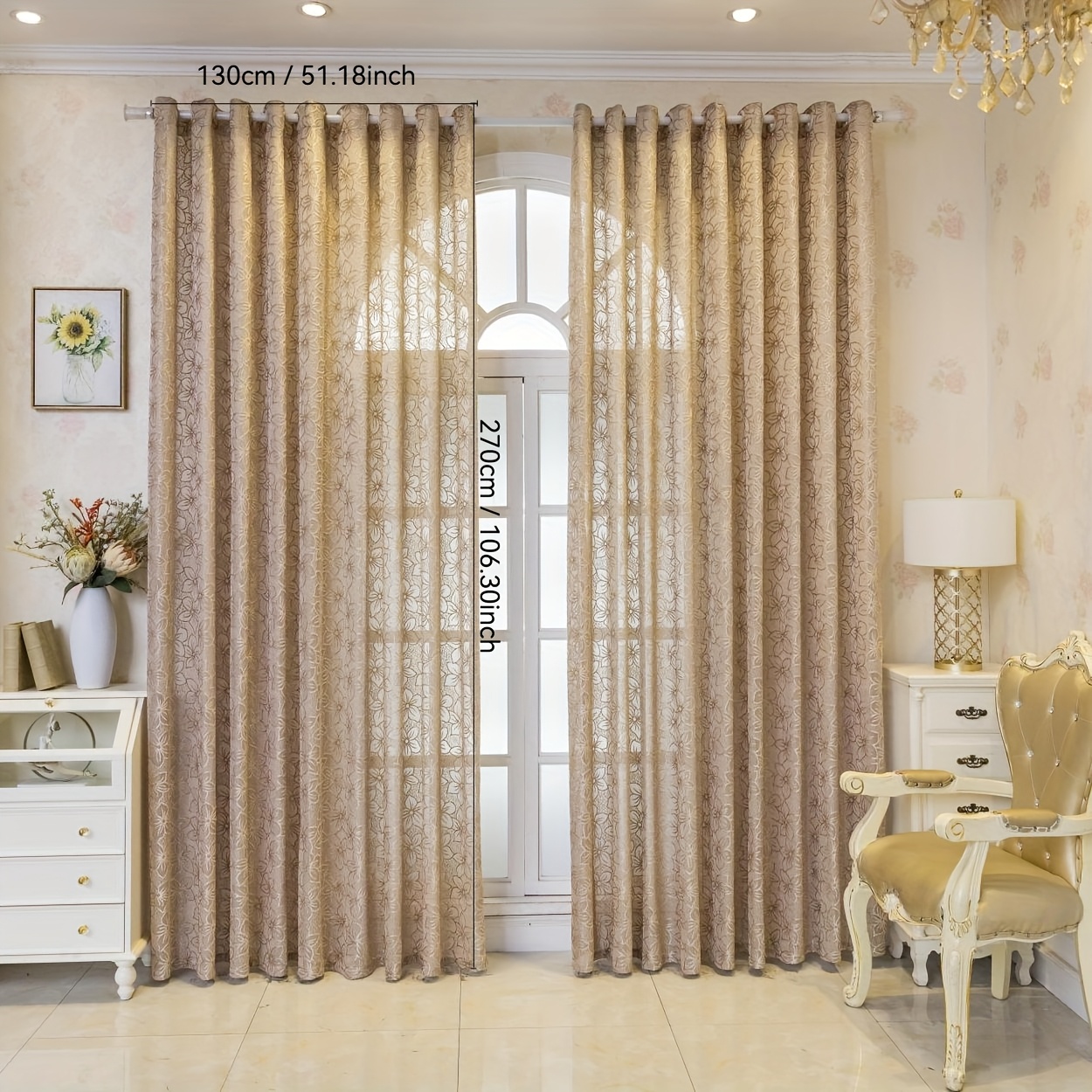 TEMU 1 rideau semi-transparent élégant avec des trous pour une installation facile, lavable en machine, idéal pour décorer les salons, les bureaux,