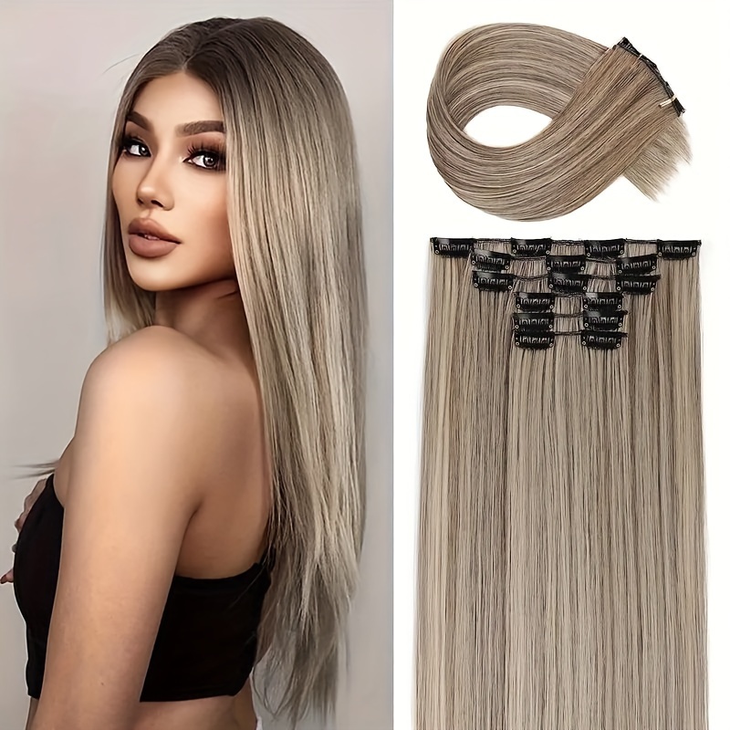 luxurious clip in hair extensions set women natural looking Temu