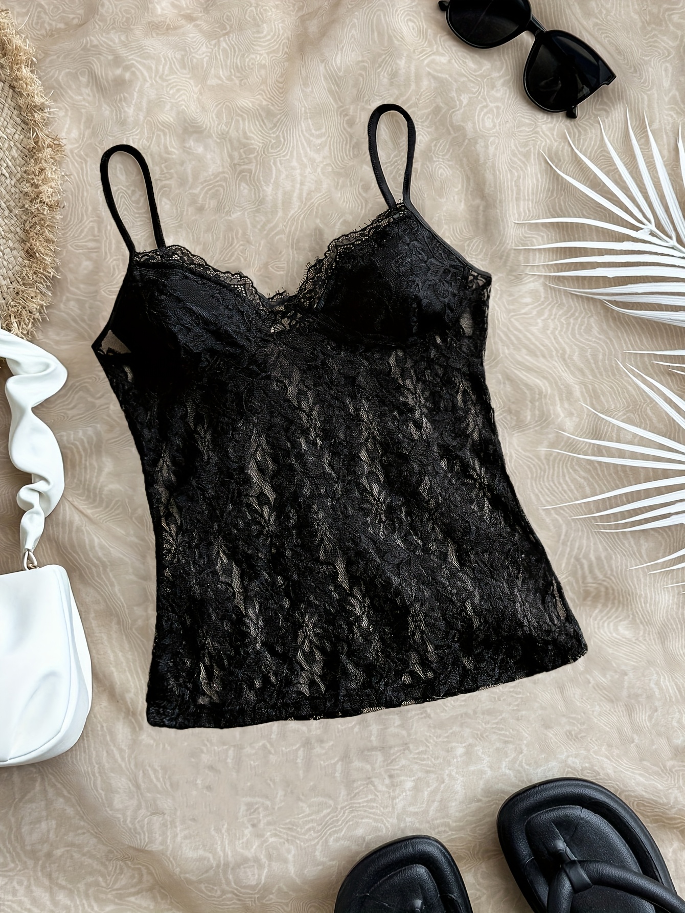 elegante top a canotta bordo in pizzo donne scollatura Temu Italy