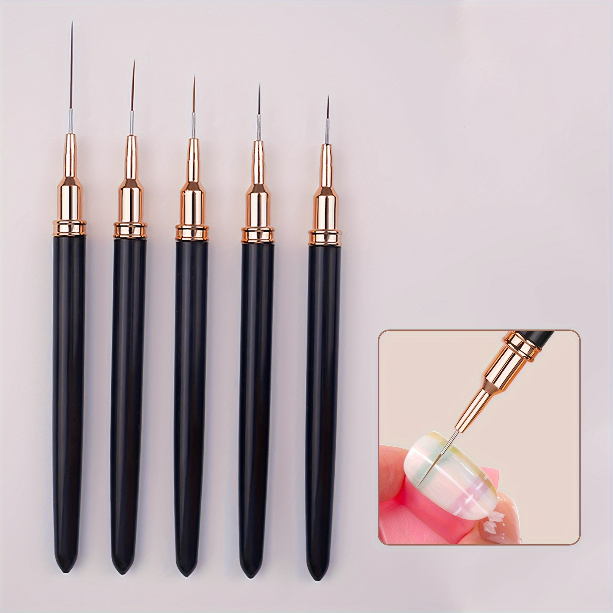 

artist's Choice" 5-piece Ultra-fine Nail Art Liner Brush Set - Precision Detailing Pens For Stunning Designs, Formaldehyde-free