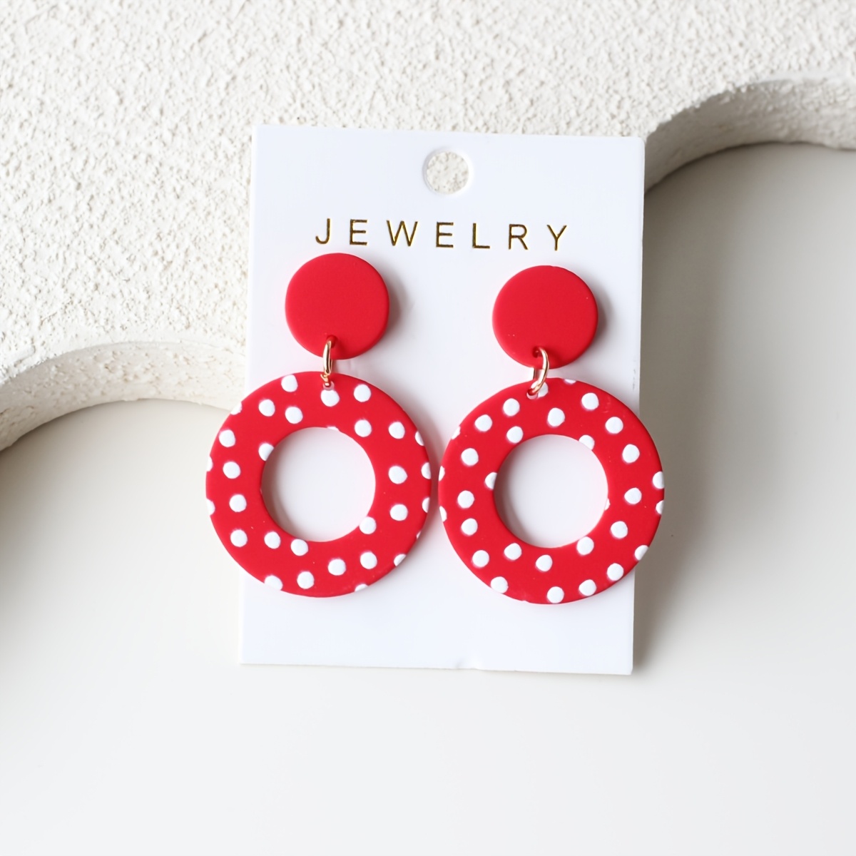 TEMU 1 Paire de Boucles d'Oreilles Pendantes pour Femmes en Acrylique avec Jacquard Rond Creux à Rouges, Texture Poterie Élégante et Mignonne, pour