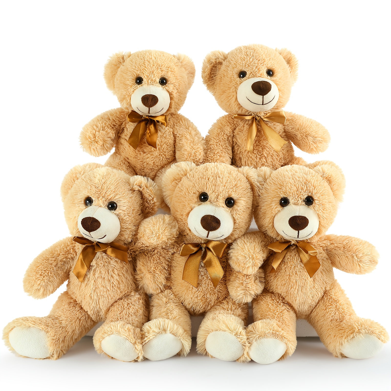 TEMU 5pcs Light Brown Teddy - Soft Polyester Plush Stuffed Animals, ' Rooms & Party Favors