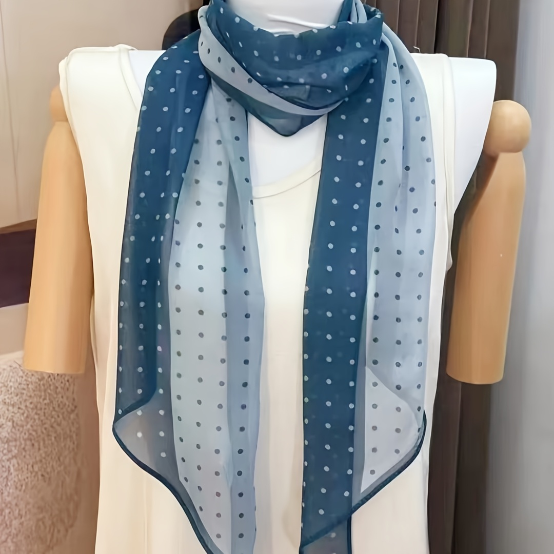 TEMU Blue Polka Dot Scarf, Spring Summer Autumn Fine Narrow Long Strip Scarf Shawl For Women, Summer Ribbon-style Thin Neck Scarf