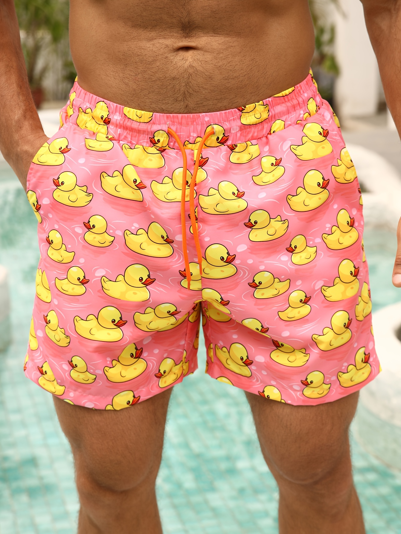 mens little yellow duck casual shorts unlined mesh lining Temu