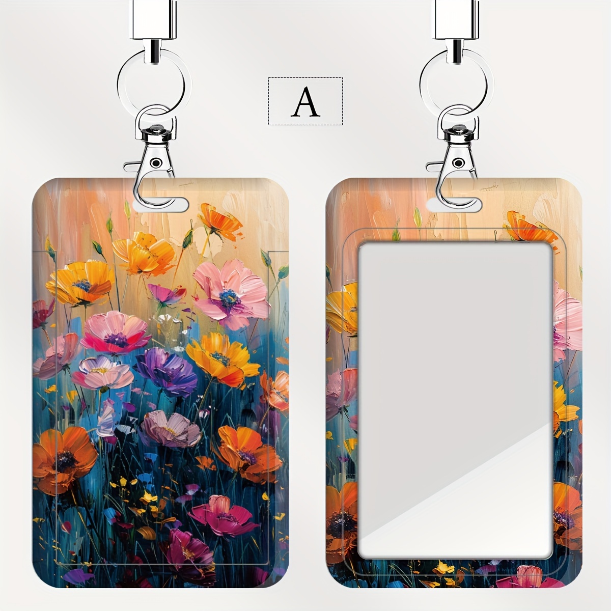 TEMU Floral Memory Series Doctor & Nurse Id Badge Holder With Lanyard - Durable Plastic, Office, Transit & Student Cards