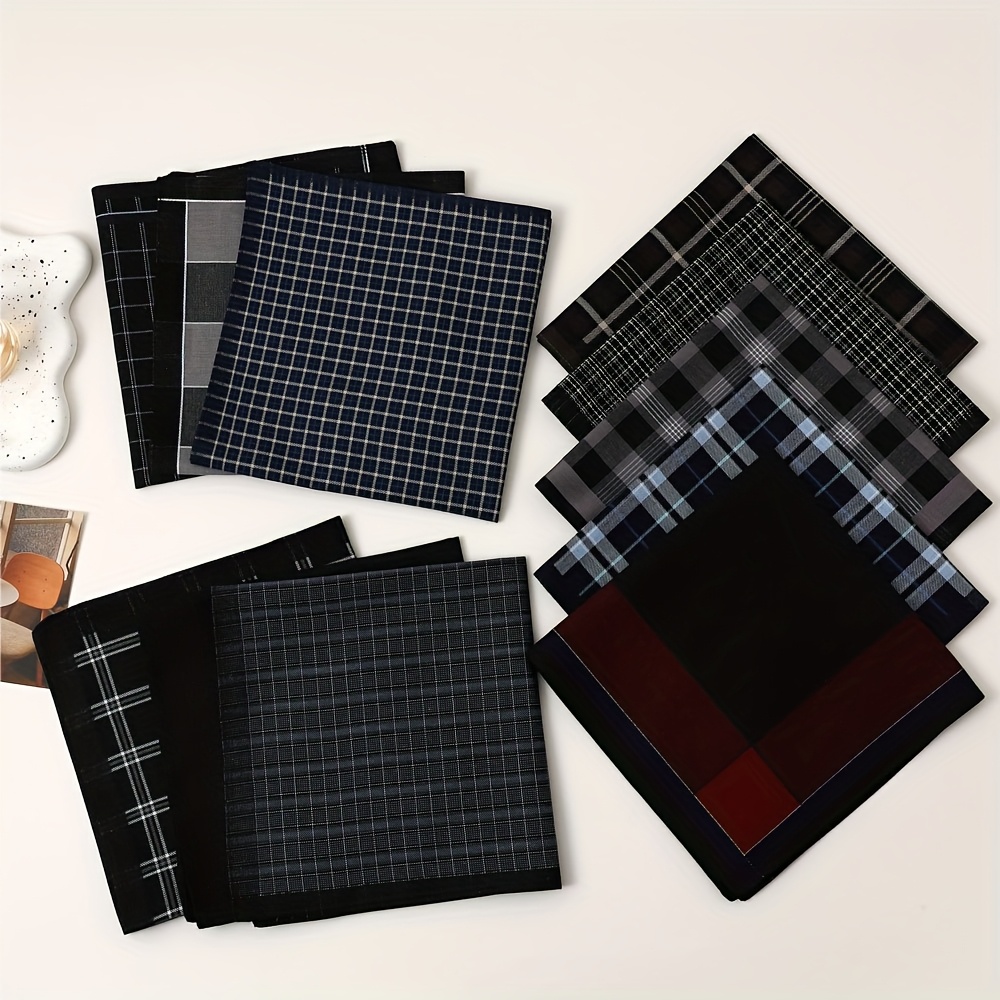 Men's Elegant Plaid Design Handkerchief, Multi-Color Options