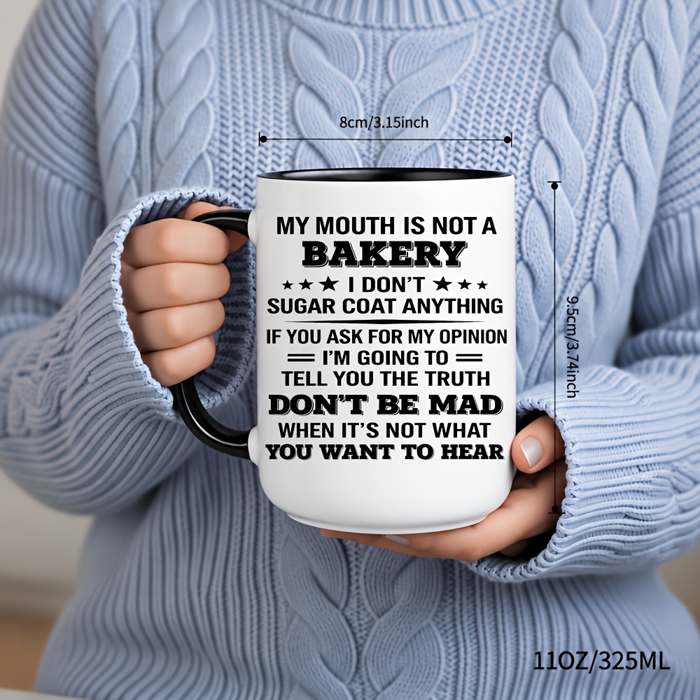 TEMU Single Pack. " Is Not A Bakery" Mug, 11oz Printed Ceramic Coffee Cup, White, Whimsical Illustration, Portable And Dishwasher Safe, Perfect For ,