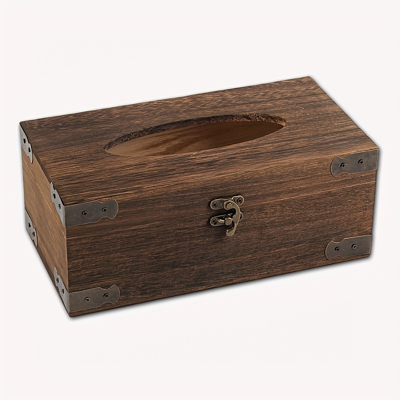 Image of 1 Vintage Distressed Solid Wood Charcoal Tissue Box For Living Room, Dining Room, Bedroom, Desktop, And More – Tissue Storage And Home Decor
