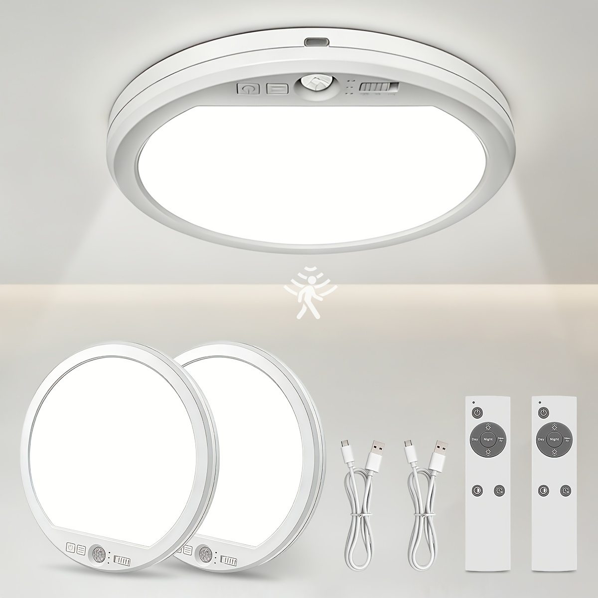 4pcs/2pcs Motion Sensor Ceiling Light Rechargeable With Remote Control And Timer, 3 Color Temperatures, 3000k-6000k Dimmable, Large Capacity 5000mah Battery, For Bedroom, Room, Hallway Decoration