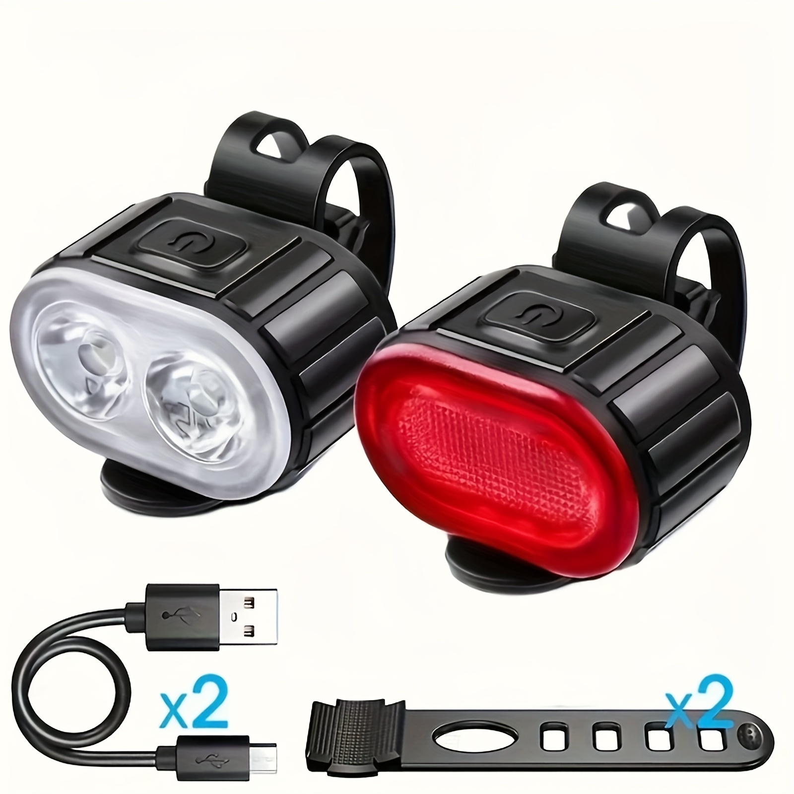 TEMU Set Of Usb Rechargeable Bicycle Lights - Front And Rear | Led Lights Designed For Mountain Biking - Handlebar Attachment - High Brightness For Cycling And Safety