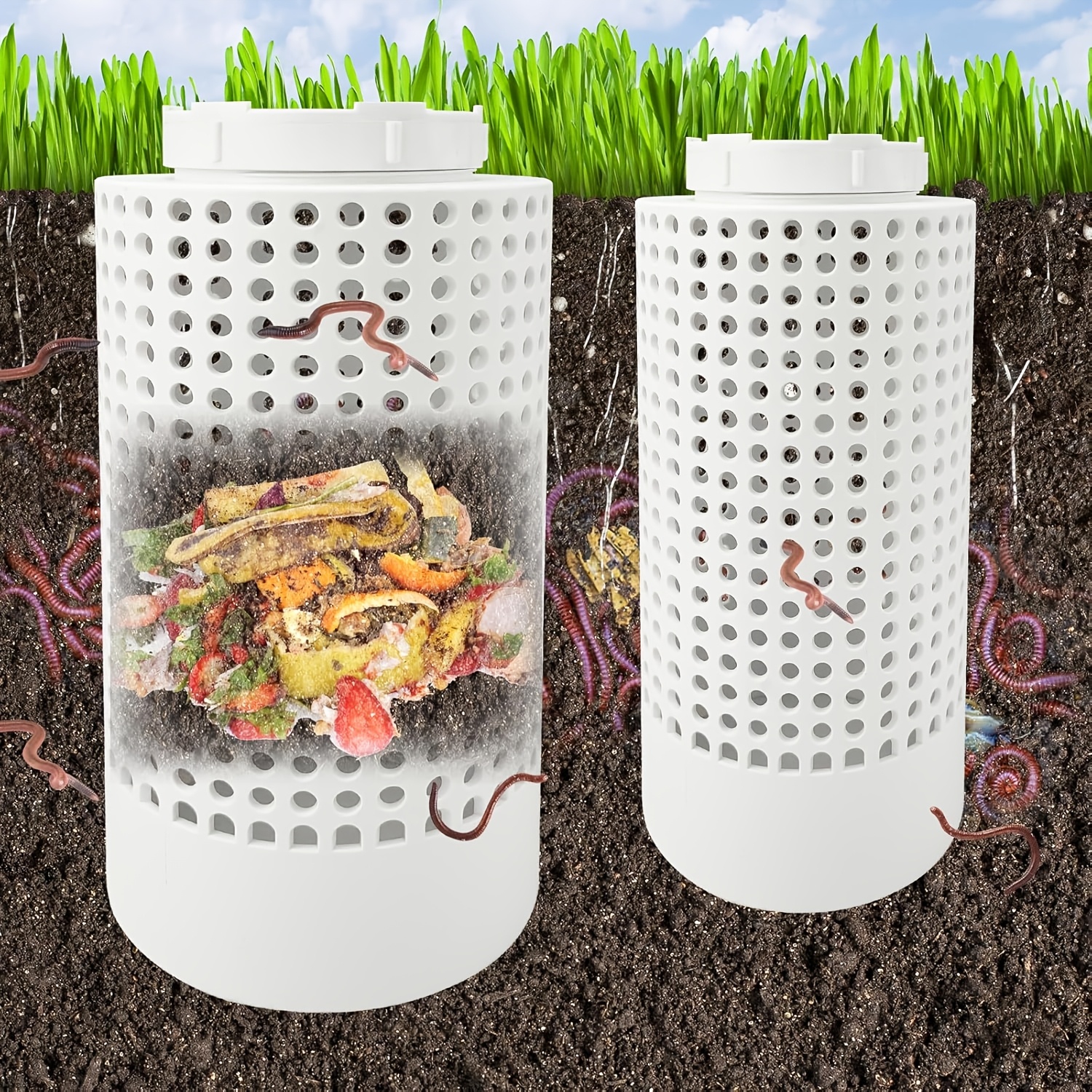 

1pc Space-saving Pvc Worm Compost Bin For Small Pots & Gardens, Round Odor-resistant Plastic Material For Lawn Care, Worm Tea Composting Tube