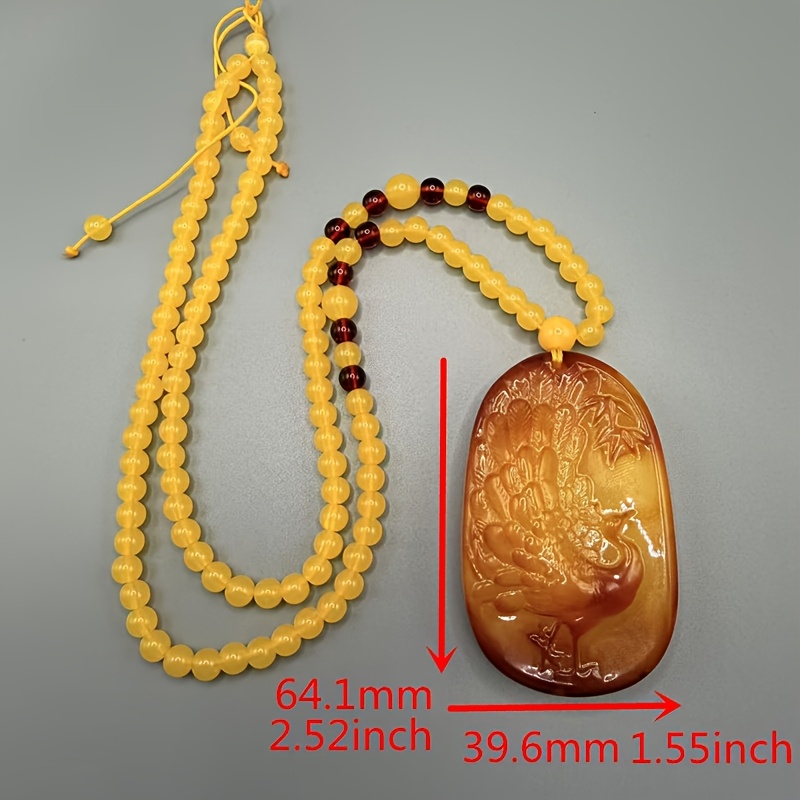 Bohemian Style Amber Peacock Pendant Necklace