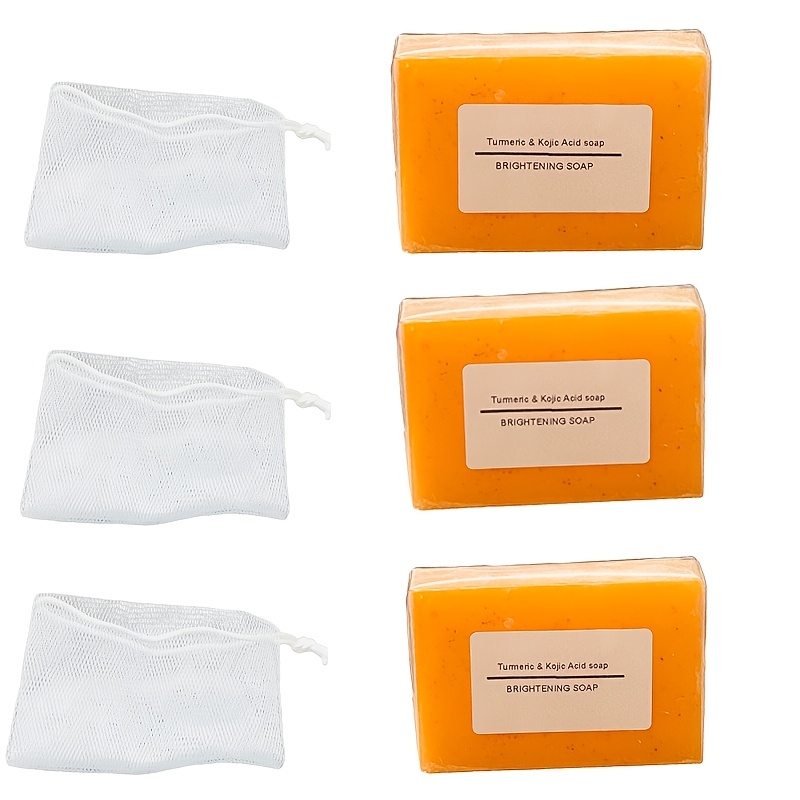 3pcs/6pcs Turmeric Kojic Acid Soap Set, All-in-One Cleansing and Care Handmade Soap, Rich Lather, Deep Cleansing, Includes Soap Net Bag - Image 4