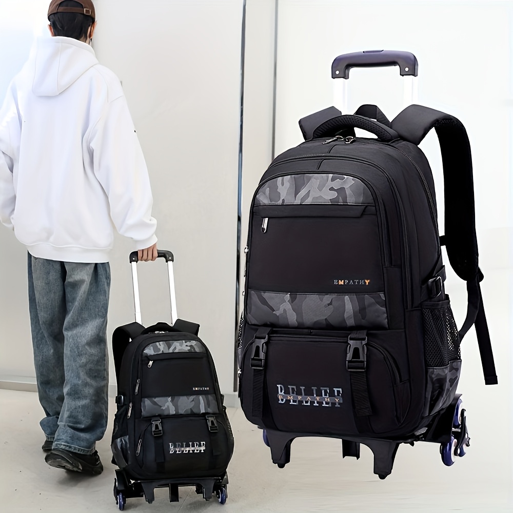 lässiger rucksack mit tarnbuchstaben, modischem color-block-design abnehmbarem rolltrolley, mit einem fassungsvermögen von 30l (ca. 51cm hoch), der als outdoor-reisetasche verwendet werden kann