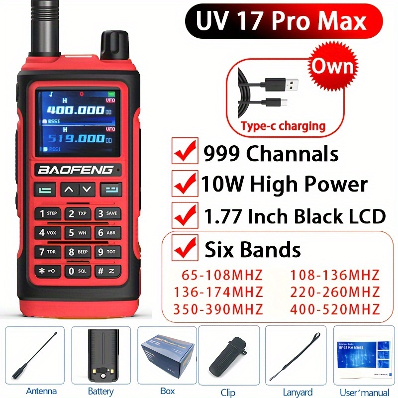 uv 17 pro max walkie talkies four bands wireless copy frequency poweful waterproof two way radio long range uv 5r ham radio walkietalkie uhf vhf for hunting
