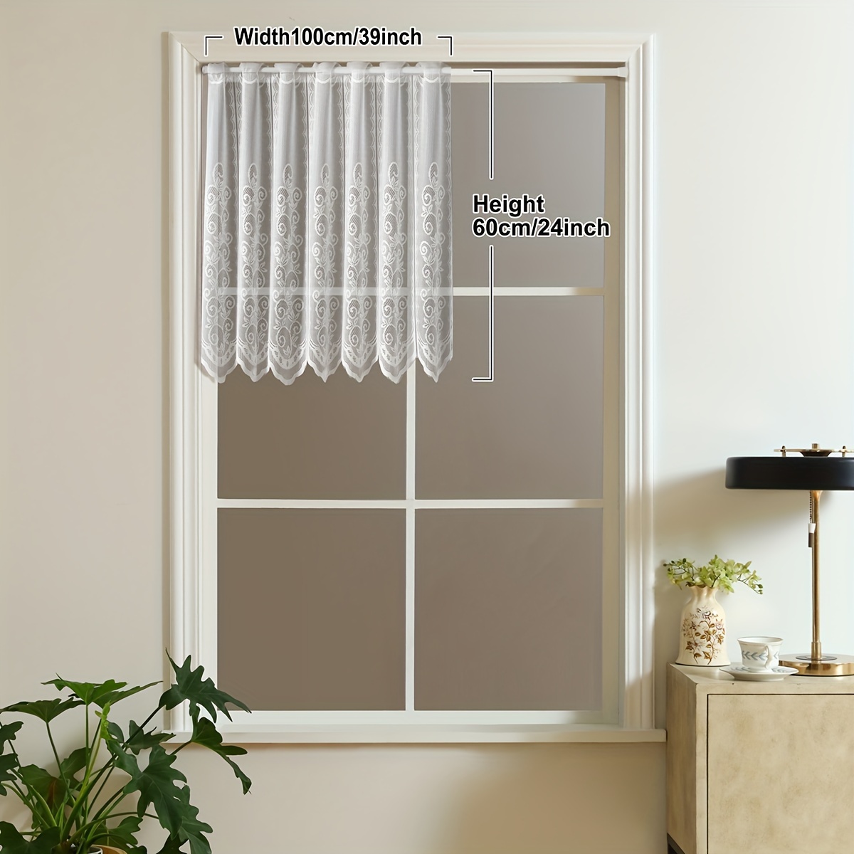 1pc White Lace Floral Coffee Curtain, Modern Easy Hollow-out Mesh Short Curtain, Perforated Semi-curtain, Suitable For Kitchen, Restaurant Decor, Windows, Doors, Cabinet Cover