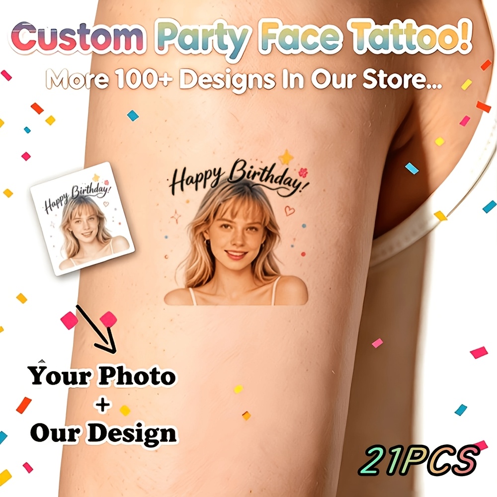 TEMU 21 tatuajes temporales personalizados, para rostro y cuerpo - Pegatinas impermeables con retratos de de tu hija con tu propia foto/diseño,
