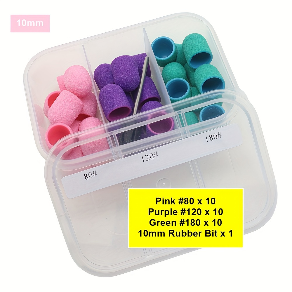 30pcs 10mm Nail Sanding Caps With 1pc Bit For Foot File Remover Manicure Pedicure Nail Polishing Burr Use, 10mmx15mm Sanding Caps, #80/#120/#180