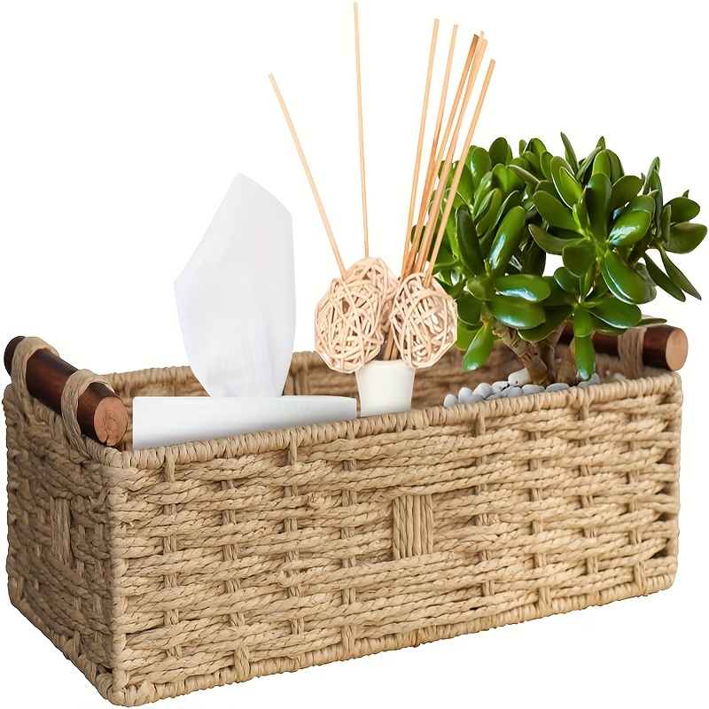 TEMU Circular Woven Storage Basket Made Of Paper Rope, Ideal For Organizing Items With A Handle. Decorative Bins Are Perfect For Countertops And Used