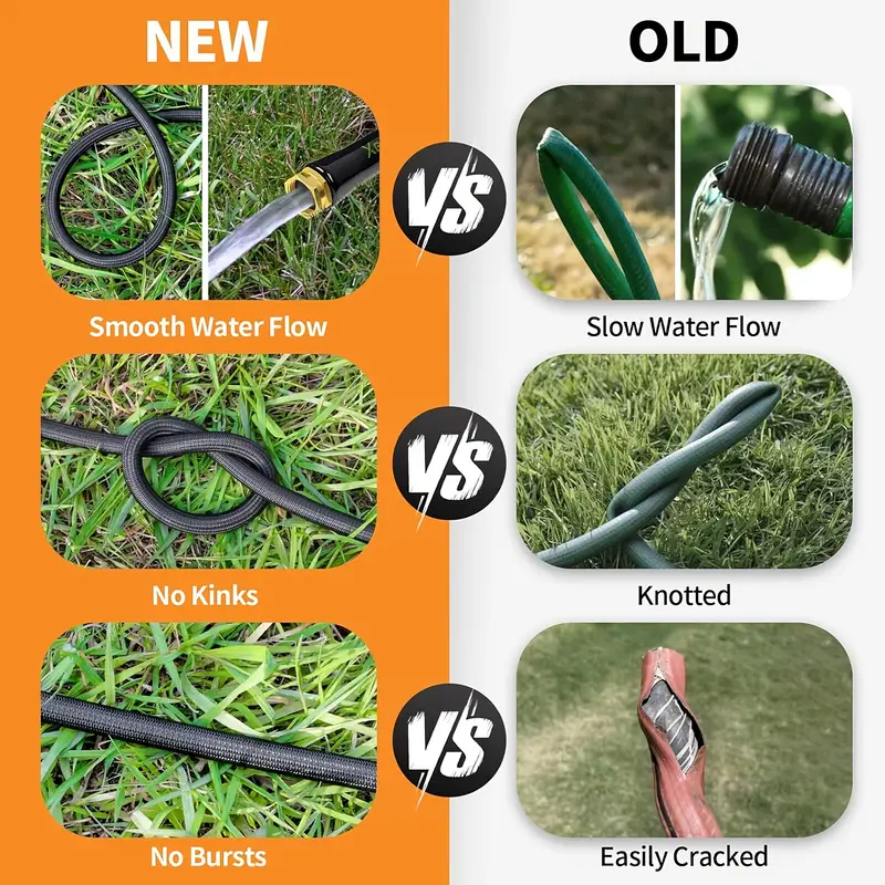 25ft heavy-duty flexible garden hose with solid brass fittings & double latex core - lightweight outdoor water hose, 3/4 diameter, uv-resistant, kink-free, portable coilable design for patio, car washing, pet bathing, lawn care - thread, durable rubber construction (black), patio watering, reinforced material, uvresistant material, home , pet owners Product details 1