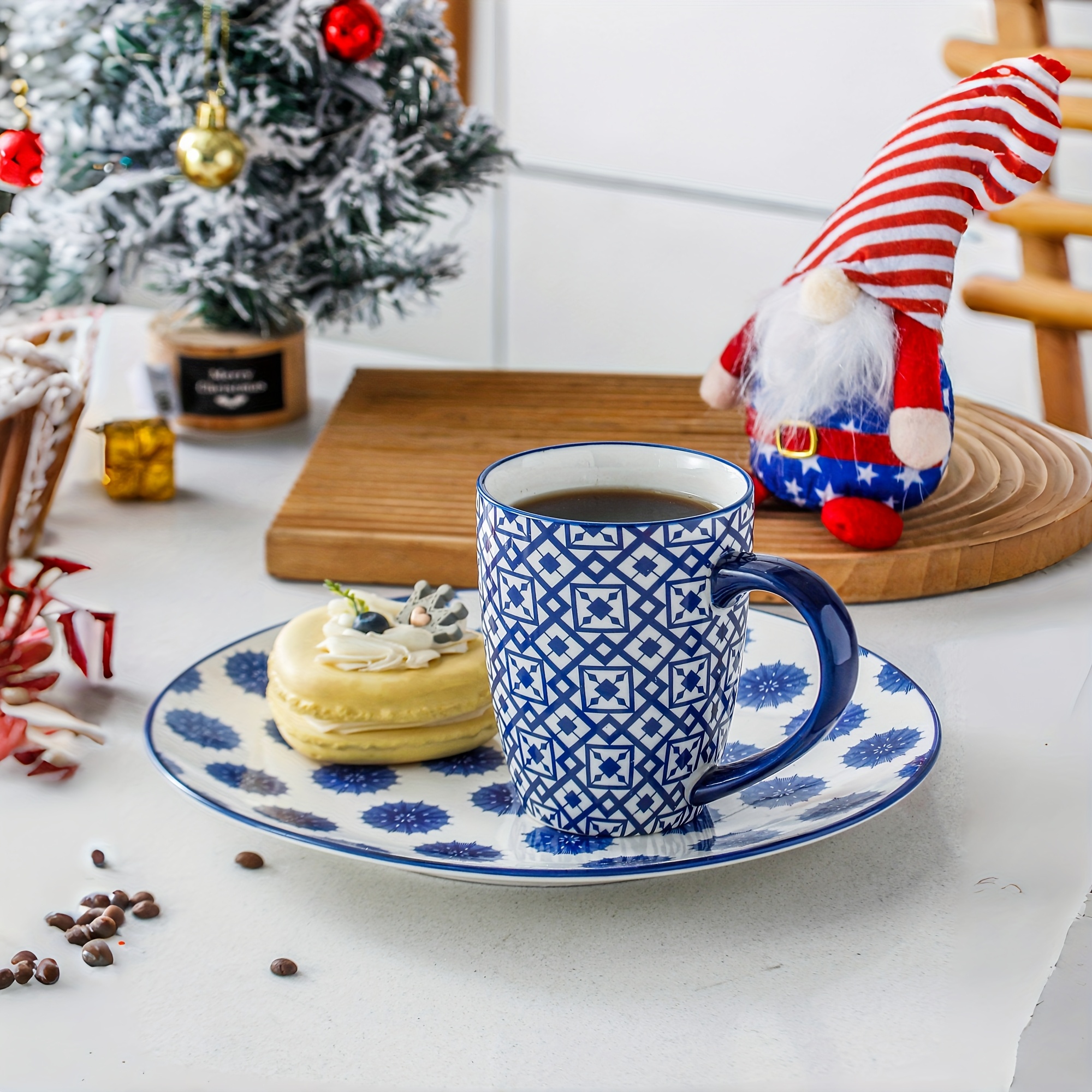 6pcs set 16oz large vintage blue ceramic coffee mugs - Temu