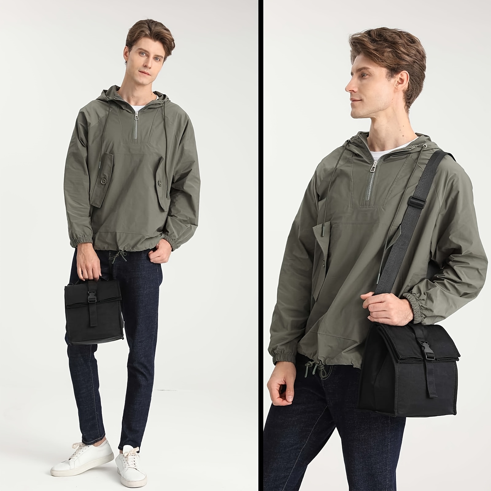 foldable oxford cloth lunch bag multi functional crossbody waterproof picnic cooler black no details 5