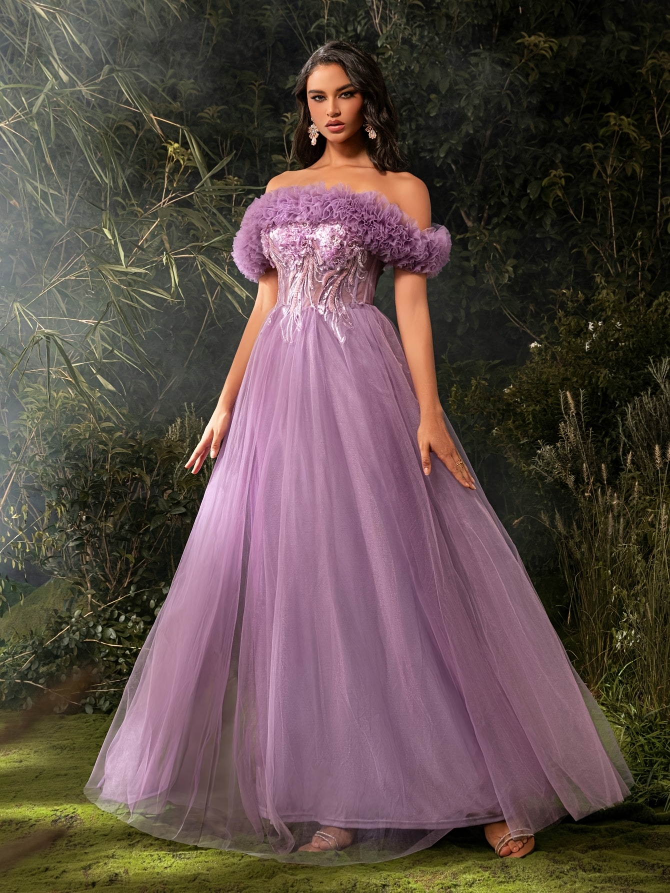 flower embroidered dress prom A-Line/Princess Square Collar Lace Prom Dresses Floor-Length Floral Fo